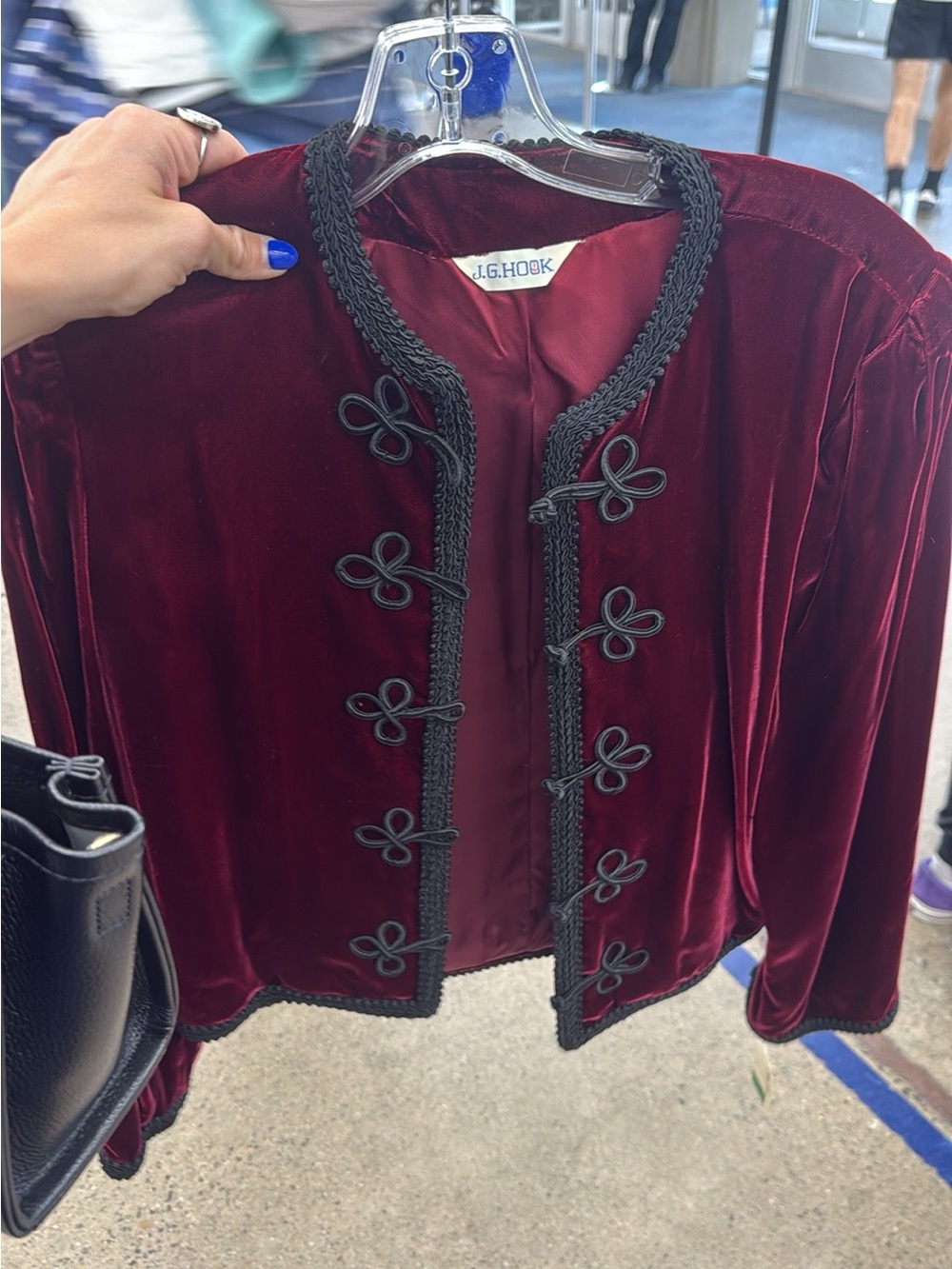 Women's Burgundy Velvet Cropped Military-Style Jacket